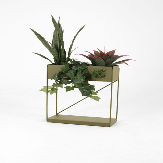 image of Olive green rectangular metal planter