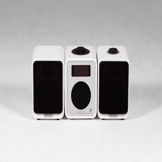 image of Small white radio and speakers