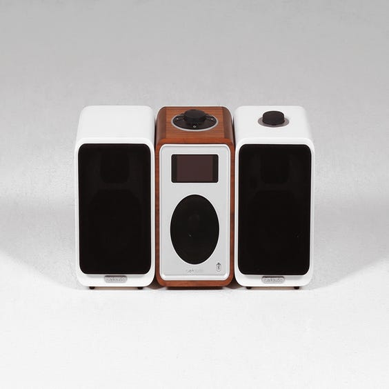 image of Small walnut radio with speakers
