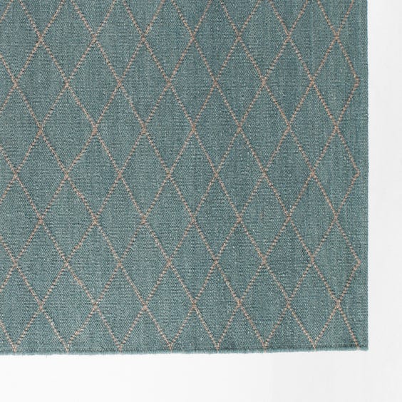 image of Teal diamond pattern woven rug