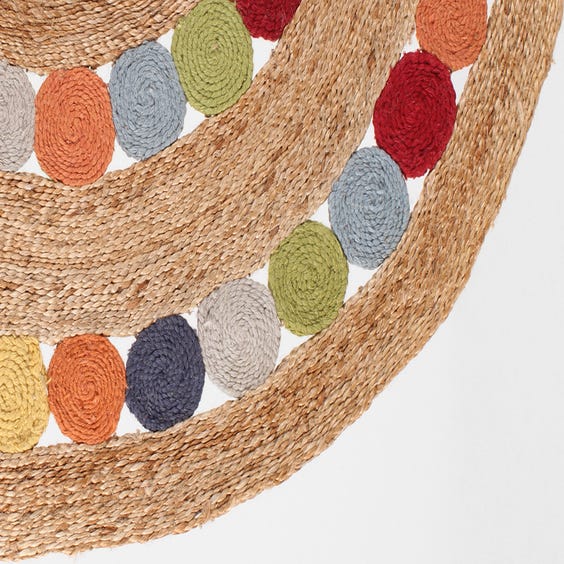 image of Multi coloured circular straw wool rug