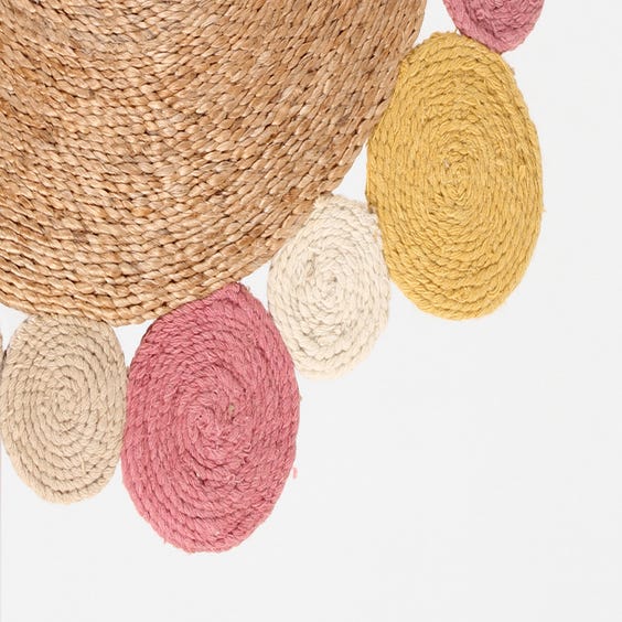 image of Small straw pastel coloured circles rug