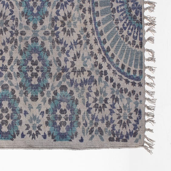 image of Blue/grey geometric woven runner rug