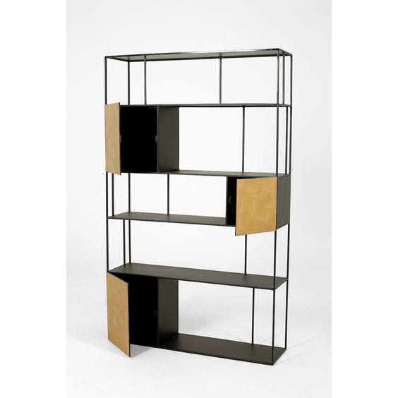 image of Black and gold shelving unit