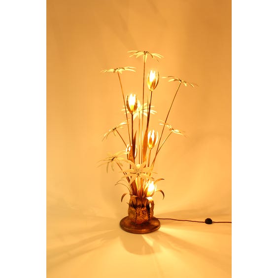 image of Gold metal white floral lamp