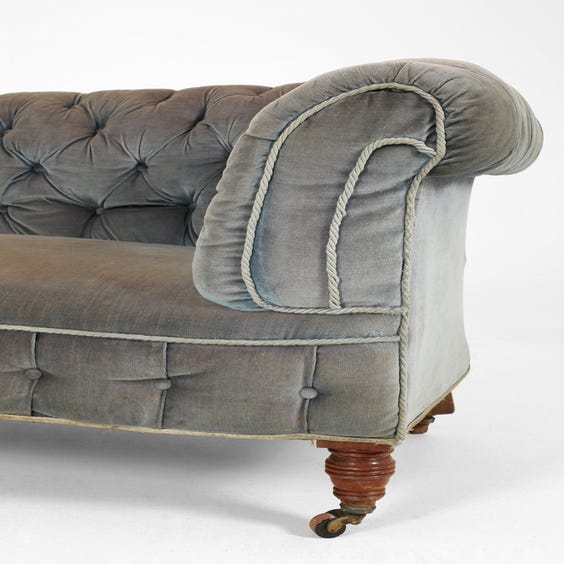 image of Vintage blue velvet Chesterfield sofa