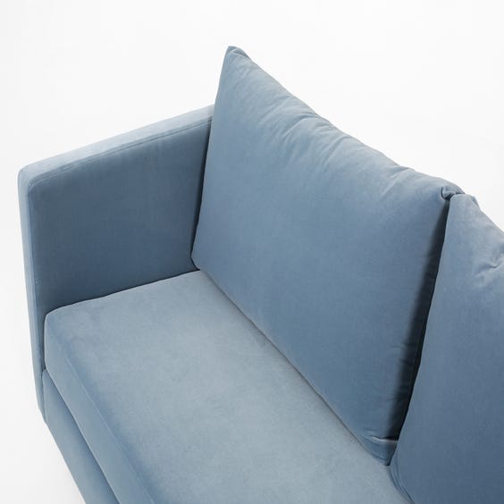 image of Modern silver blue velvet sofa