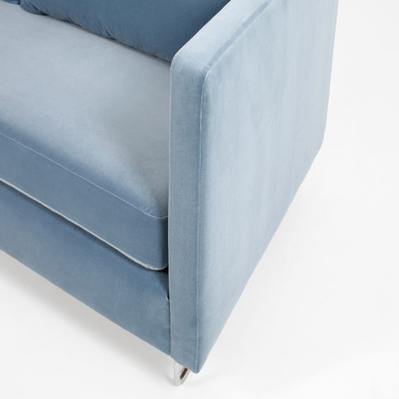 image of Modern silver blue velvet sofa