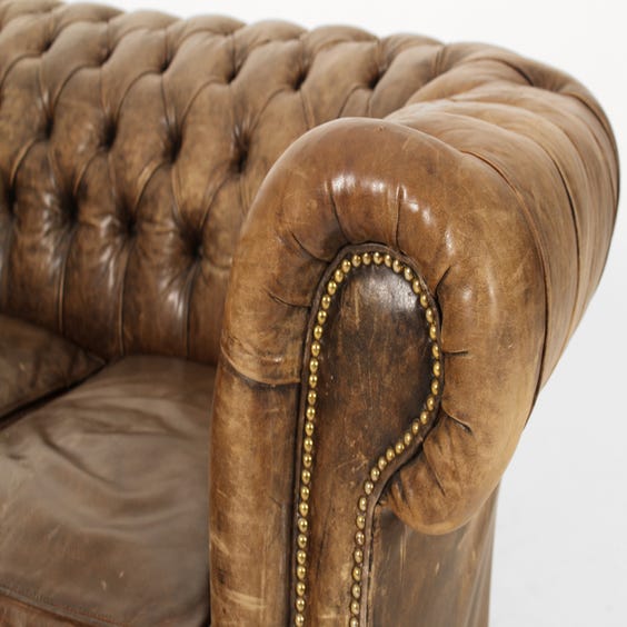 image of Vintage brown leather Chesterfield sofa