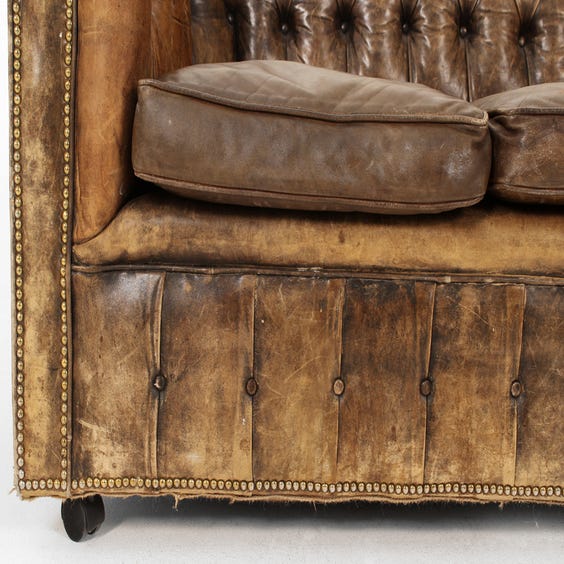 image of Vintage brown leather Chesterfield sofa