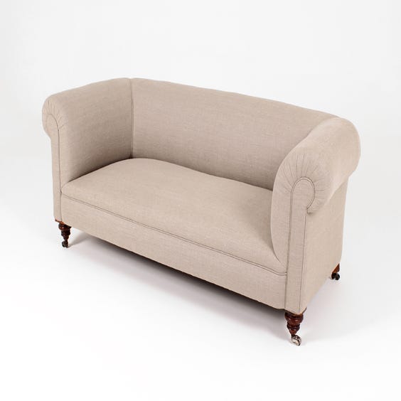image of Victorian linen roll arm sofa