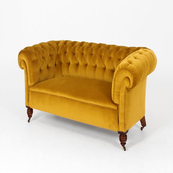 image of Vintage gold velvet buttoned sofa