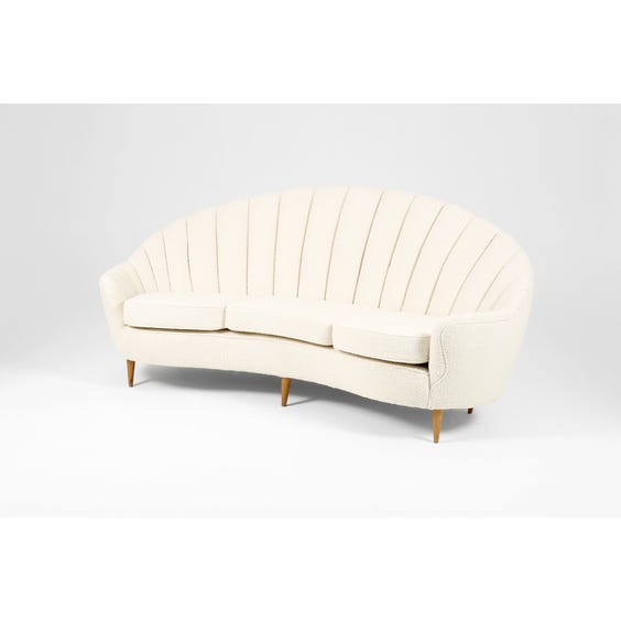 image of Off white boucle scalloped sofa