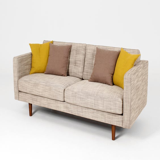image of Midcentury pale grey buttoned sofa