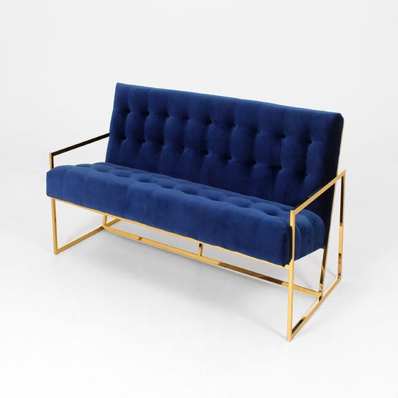 image of Midnight blue buttoned velvet sofa