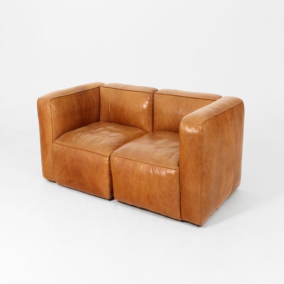 image of Vintage tan leather sofa