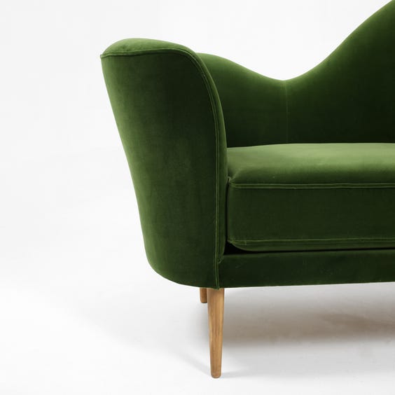 image of Forest green velvet wave sofa
