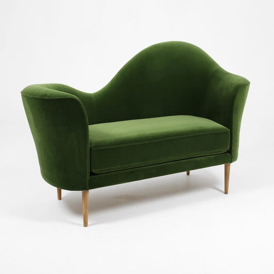 image of Forest green velvet wave sofa