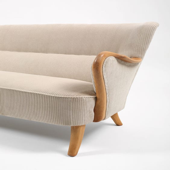 image of Midcentury cream cord velvet sofa