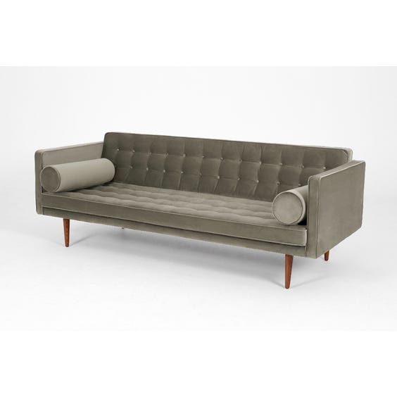 image of Midcentury grey velvet sofa