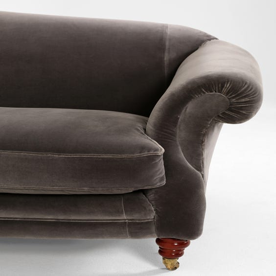 image of Grey velvet traditional sofa