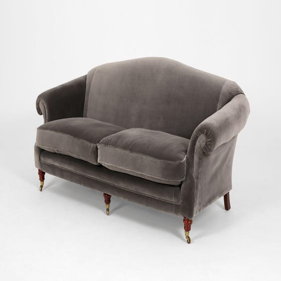 image of Grey velvet traditional sofa