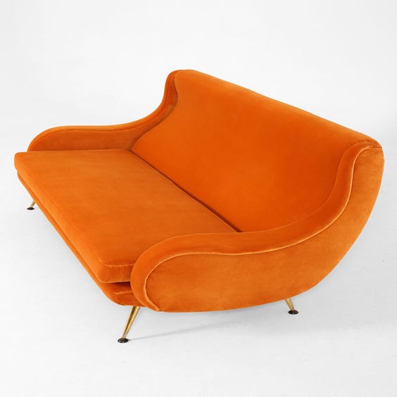 image of Midcentury orange velvet sofa