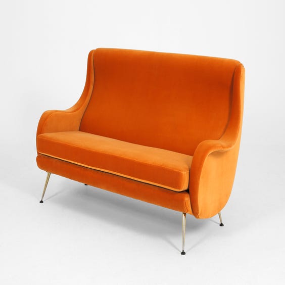 image of Midcentury orange velvet sofa