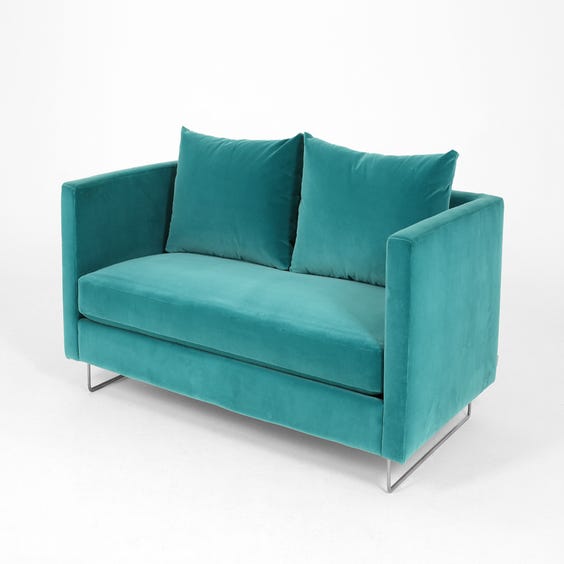 image of Modern teal velvet sofa