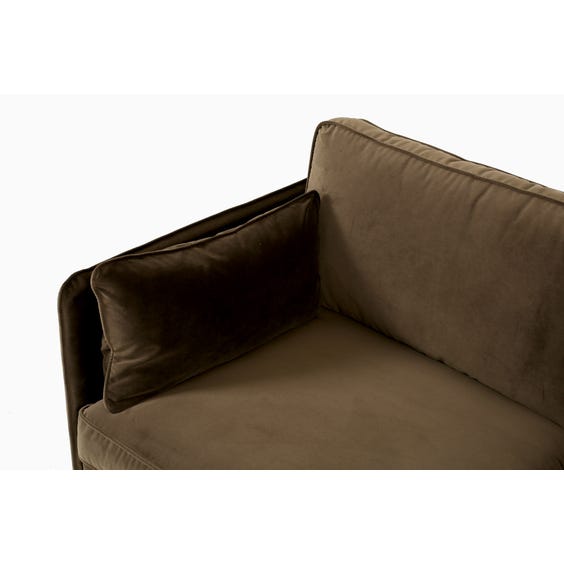 image of Moss brown velvet two seater sofa