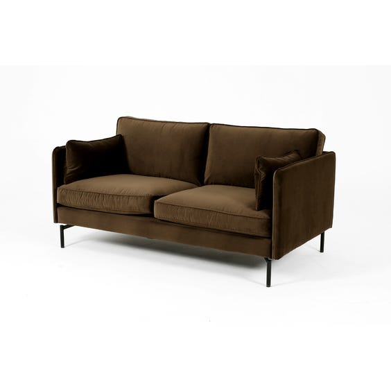 image of Moss brown velvet two seater sofa