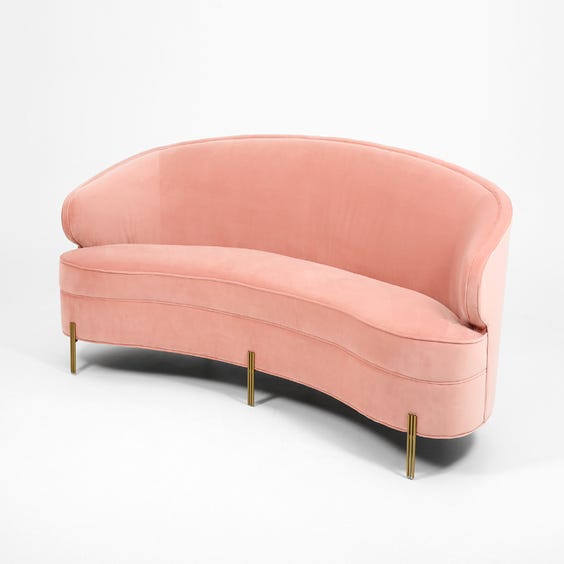image of Blush pink velvet curved sofa