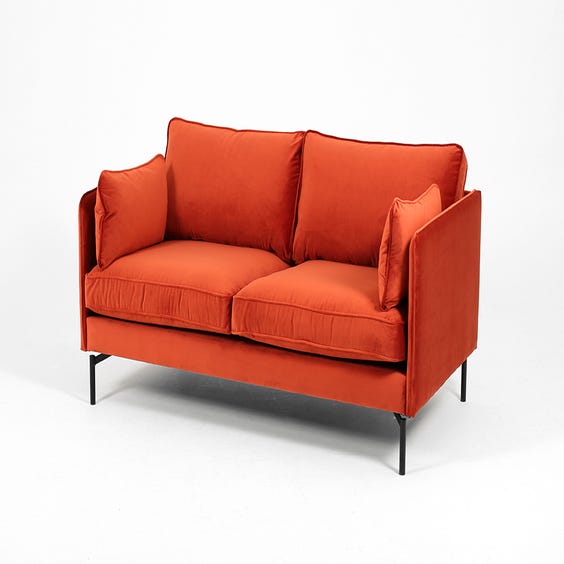 image of Modern rust red velvet sofa