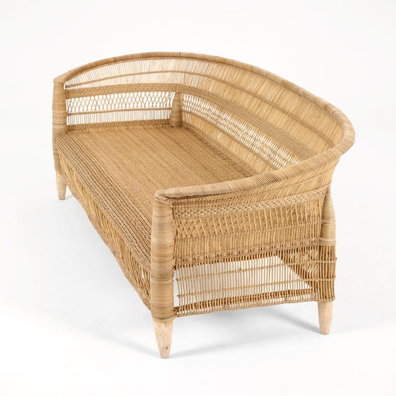image of 1970s woven rattan two seater sofa