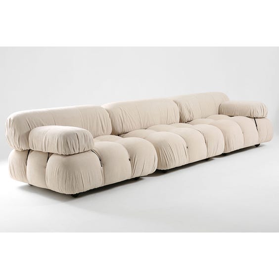 image of Large Modular 1970's padded oyster chenille sofa