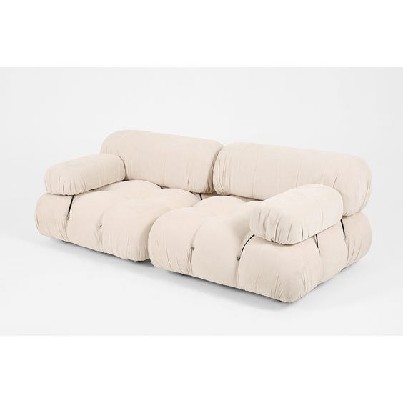 image of Small Modular 1970's padded oyster chenille sofa