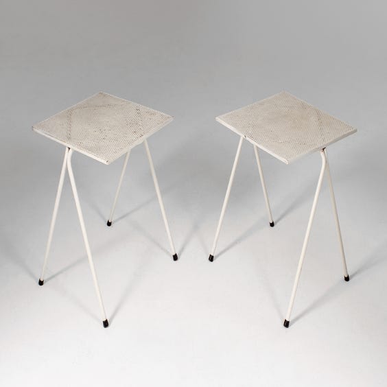 image of White metal perforated top side table