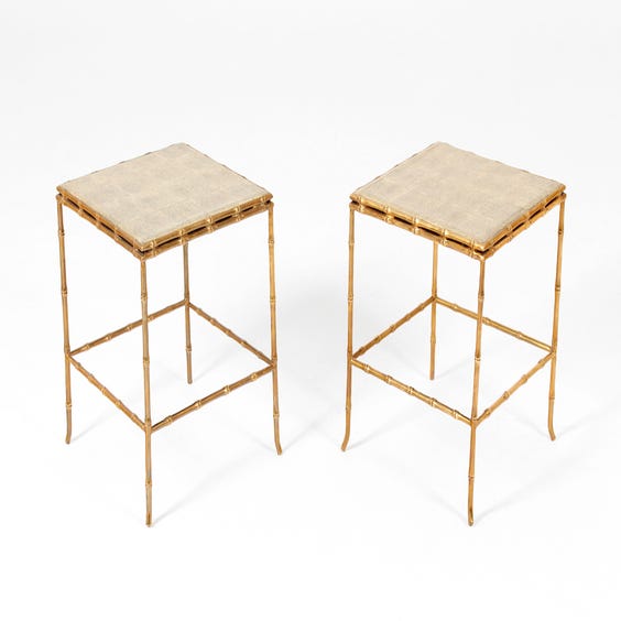 image of Brass bamboo shagreen side table
