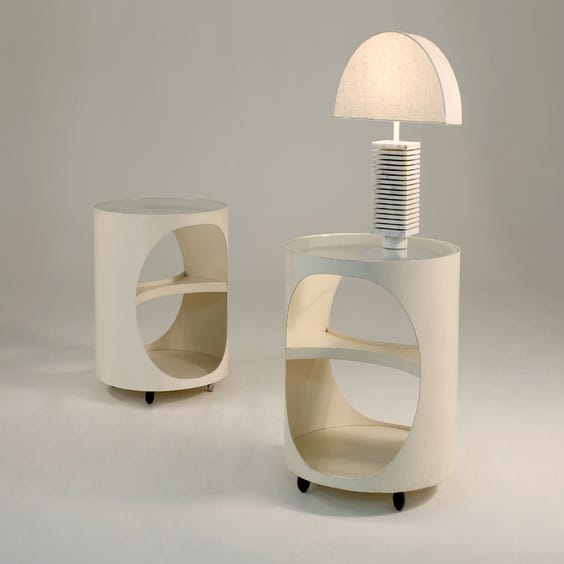 image of White space age plywood side table
