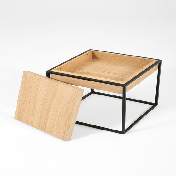 image of Modern oak black side table