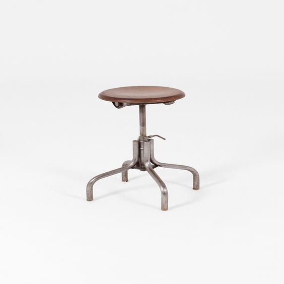 image of Industrial grained teak circular stool