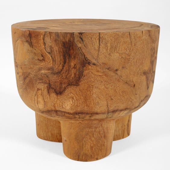 image of Solid carved wood trefoil stool