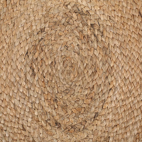 image of Natural and speckled woven jute pouffe