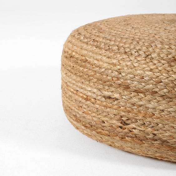 image of Natural and speckled woven jute pouffe