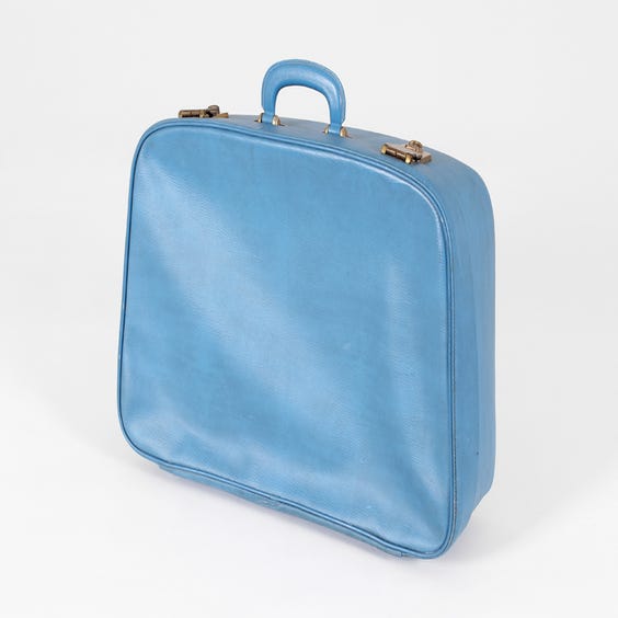 image of Large cornflower blue vinyl suitcase