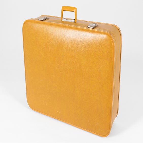 image of Large vintage mustard vinyl suitcase