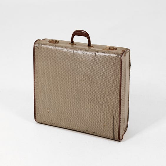 image of Vintage grey herringbone suitcase