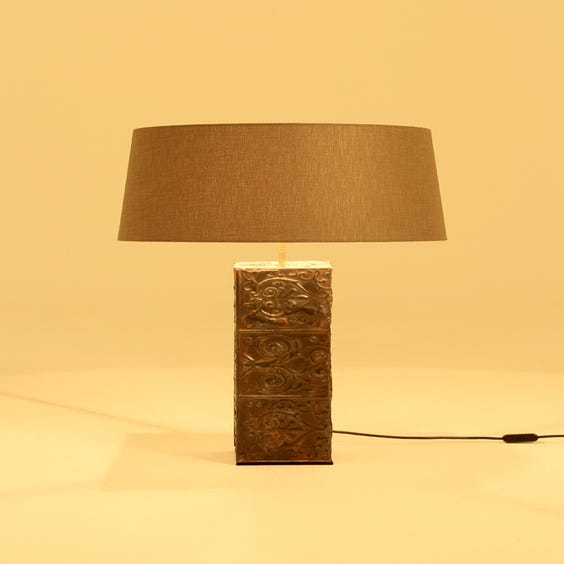 image of Vintage pressed dark metal lamp