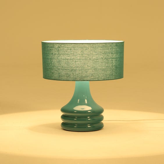 image of Blue ceramic ribbed table lamp