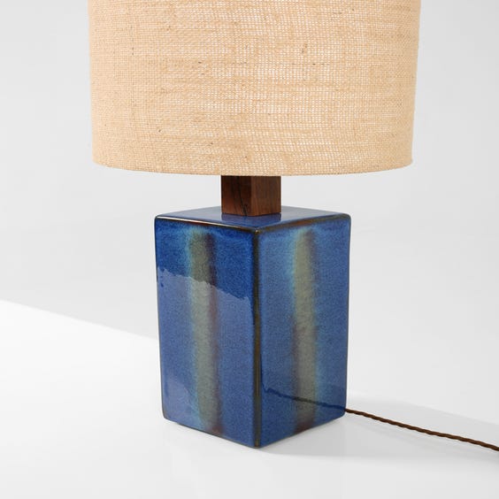 image of 1950's blue stoneware lamp
